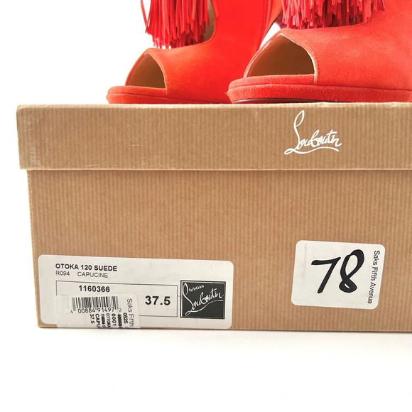 CHRISTIAN LOUBOUTIN || Fringe Peep Tassel Heels Otoka 120 Coral Suede US 7.5 - Picture 13 of 14